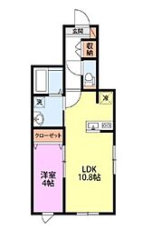 イニエ水道町 1LDKの間取図画像