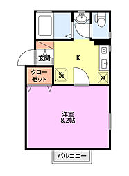 オンディーヌ女池 1Kの間取図画像