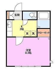 ララビィ小針 1Kの間取図画像