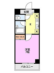 ワンノール堀之内 1Kの間取図画像
