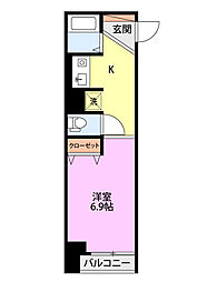 プレジール野中 1Kの間取図画像