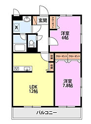 レジデンスヒルウエスト裏館 2LDKの間取図画像