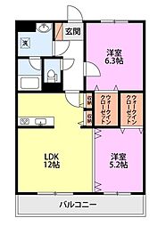 レジデンスヒルウエスト裏館 2LDKの間取図画像