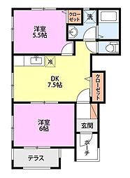 フローラルクーパーA 2DKの間取図画像