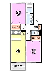 サンバレイニッコーD 2DKの間取図画像