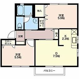 メディオA棟 2DKの間取図画像