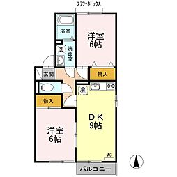 サンモールヴィレッジB 2DKの間取図画像