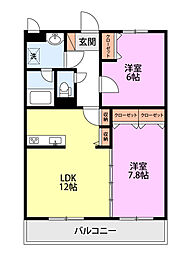 レジデンスヒルウエスト裏館 2LDKの間取図画像