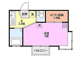 コーポアップル 1Kの間取図画像