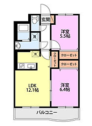 シャルマン 2LDKの間取図画像