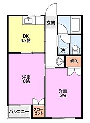 ピアータウン 2DKの間取図画像
