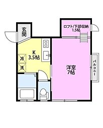 コーポアップル2 1Kの間取図画像