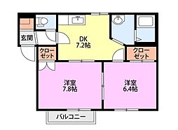 グランディールこばり 2DKの間取図画像