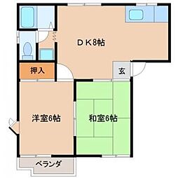 轟木ハイツ 2階2DKの間取り