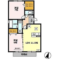 グラン・ドミール古賀 1階2LDKの間取り