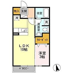 ガーデンフォレスト 2階1LDKの間取り