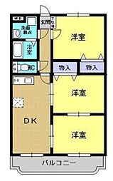 エバーグリーン角園 2階3LDKの間取り