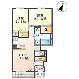 パドレ・レージェ 1階2LDKの間取り