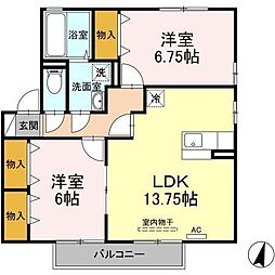 リビングタウン田代外町 2階2LDKの間取り