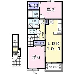 ディアベルジュ 2階2LDKの間取り