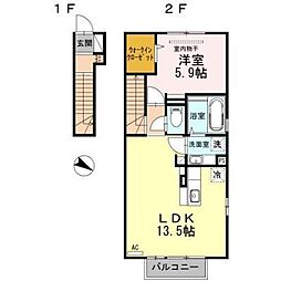 ドエル古賀A 1LDKの間取図画像