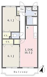 カントリーハイムむらた1番館 2LDKの間取図画像