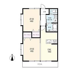 Ange town 1階2DKの間取り