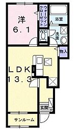 グラン・アーブルVIII 1階1LDKの間取り