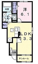 グラン・アーブルVIII 1階1LDKの間取り