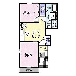 ラフィーネB 2DKの間取図画像