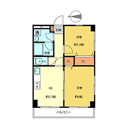 京王線 下高井戸駅 徒歩10分の賃貸マンション 2階2DKの間取り