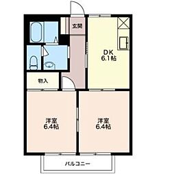 Mハイツ4 2DKの間取図画像