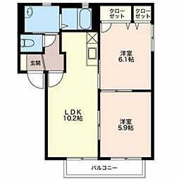 フローラルパークコートA 2LDKの間取図画像