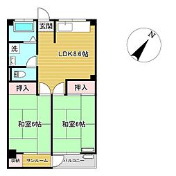 日盛ビル 2LDKの間取図画像
