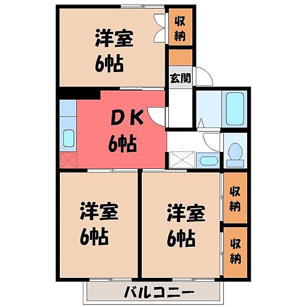 ガーデンハイム A棟 ｜栃木県宇都宮市滝の原1丁目(賃貸アパート3DK・2階・53.46㎡)の写真 その2