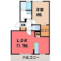 グランビューコート B  ｜ 栃木県宇都宮市鶴田町（賃貸アパート1LDK・1階・42.72㎡） その2