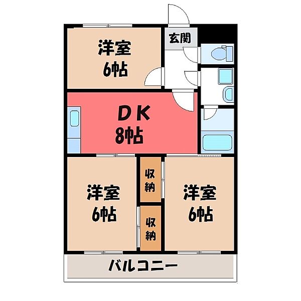 サカテハイツ ｜栃木県宇都宮市陽南3丁目(賃貸マンション3DK・4階・55.35㎡)の写真 その2