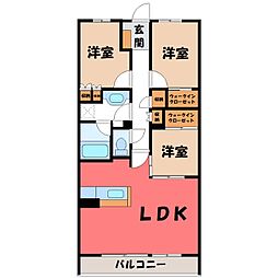 オデスビエント医大前 2階3LDKの間取り