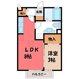 ルシール若松原 2階1LDKの間取り