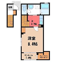 SWEET HOME 2階1Kの間取り