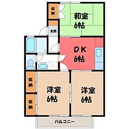セジュールナカミカワ B 1階3DKの間取り