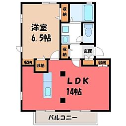 パークサイドウエノ C棟 1階1LDKの間取り