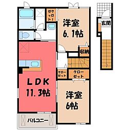 グローバル・ハイツ VI 2階2LDKの間取り