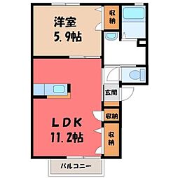 サニーコートダイドー M 2階1LDKの間取り