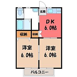 ブルージュエル A 1階2DKの間取り