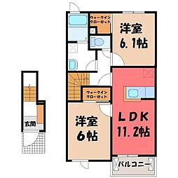 クオレッティ B 2階2LDKの間取り
