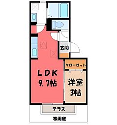 ルシール宝木 1階1LDKの間取り