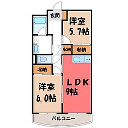 KMハイツ 2LDKの間取図画像