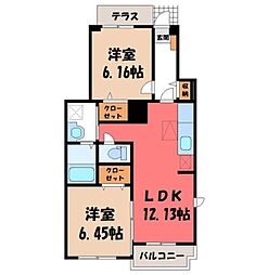 プロムナード高田A 2LDKの間取図画像