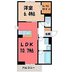 宇都宮市清原台3丁目アパート 1LDKの間取図画像